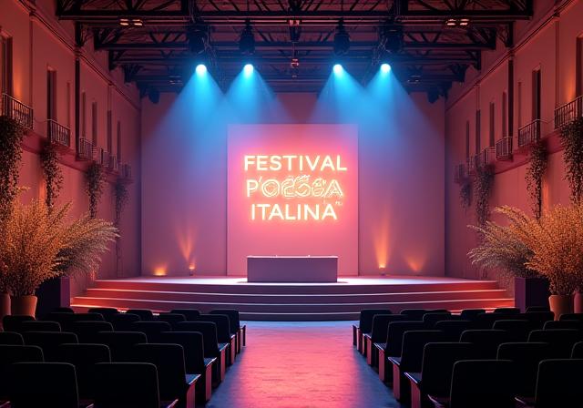 Palco allestito per il Festival della Nuova Poesia Italiana.