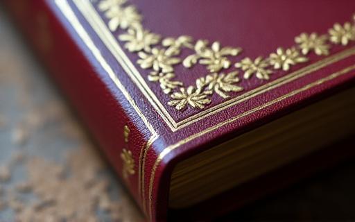 Dettaglio di una copertina di un libro rilegato a mano.